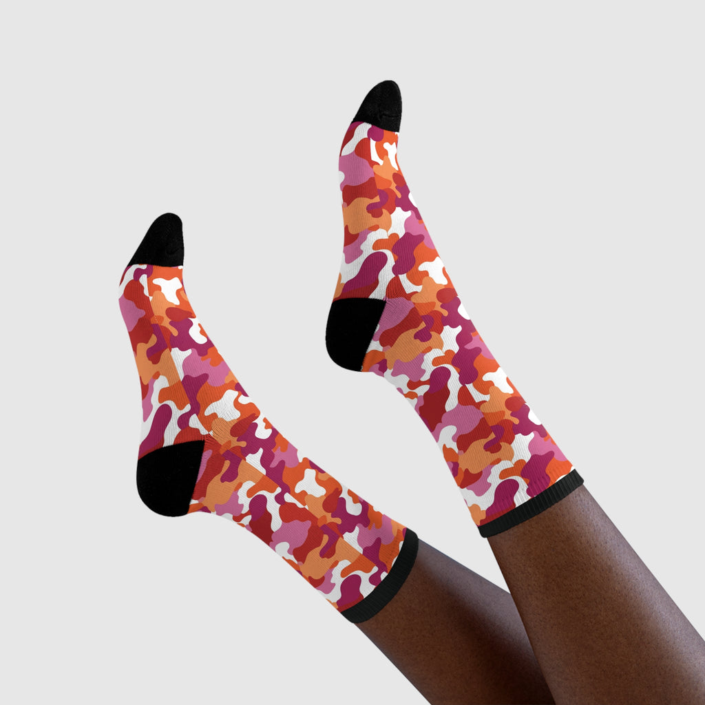 Lesbian Flag Camo Socks